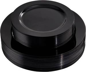 lot 6192 image: FlowerCat Black Dinner and Salad Plates 60pcs