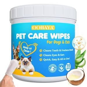 lot 6397 image: OOHAYA 3-in-1 No-Rinse Pet Dental Finger Wipes, 50 Count Dog Teeth Cleaning Wipes to Remove Plaque &amp Tartar, Freshens Breath Eyes &amp Ear Cleaning for Dogs &amp Cats, Relieves Itching &amp Inflammation