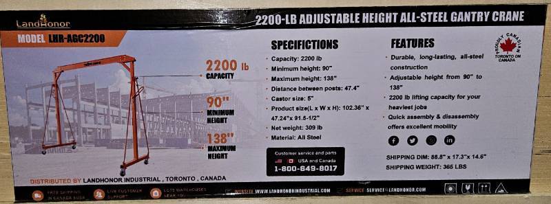 lot 3116 image: Unused in Crate LandHonor Gantry Crane 2200lbs