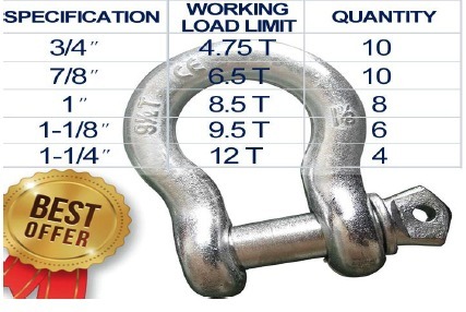 lot 3135 image: 38 - Count of 38 UNUSED LandHonor Galvanized LHR- G209 4.75-12T Size 34 to 1-14 Anchor Shackles G 209