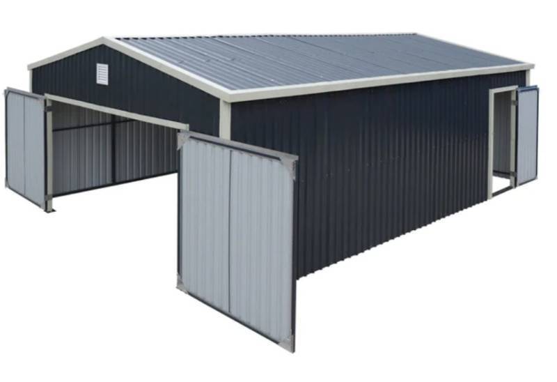 lot 3161 image: UNUSED LandHonor LHR-MS1119 -11ft X 19ft Metal Garage Barn with Double Front Doors and Walk Through Side Door - Charcoal Gray