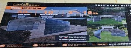 lot 3166 image: Unused LandHonor  LHR-CP2020F 20ft x20ft All-Steel Carport