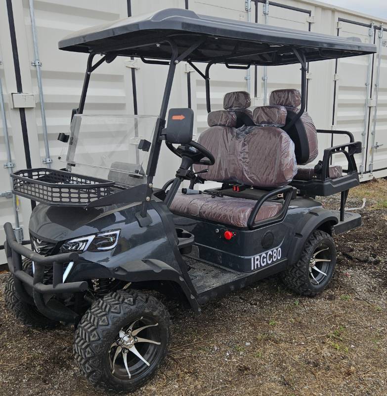 lot 5026 image: Extremely Nice & Impressive 2025 Unused IRGC80 Golf Cart 4000W 60V-50 Mile Range-4 Luxury Seats w Headrests-DOT Seat Belts-DOT Acrylic Foldable Windshield-Headlights-Tail Lights-Turn Signals-Rear View Mirror-Horn-Rear Camera-Street Legal In Most Areas