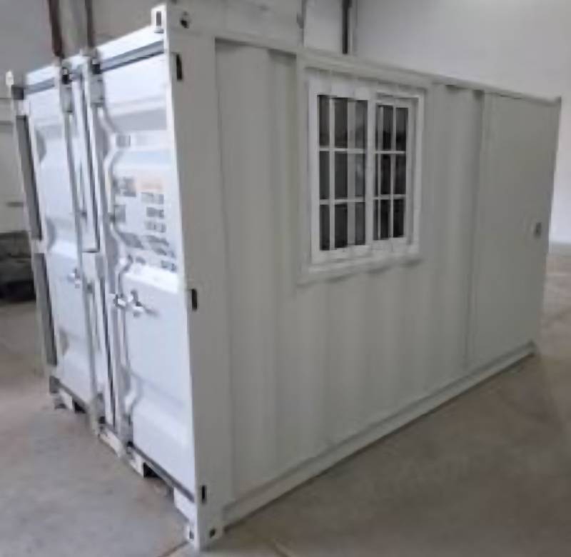 lot 5411 image: 2025 Unused 10ft Shipping Container with Office Door & Lock, Double Rear Doors, Window with Security Bars & Fork Pockets for Easy Transport - Weather, Rodent & Fireproof - Delivery Available