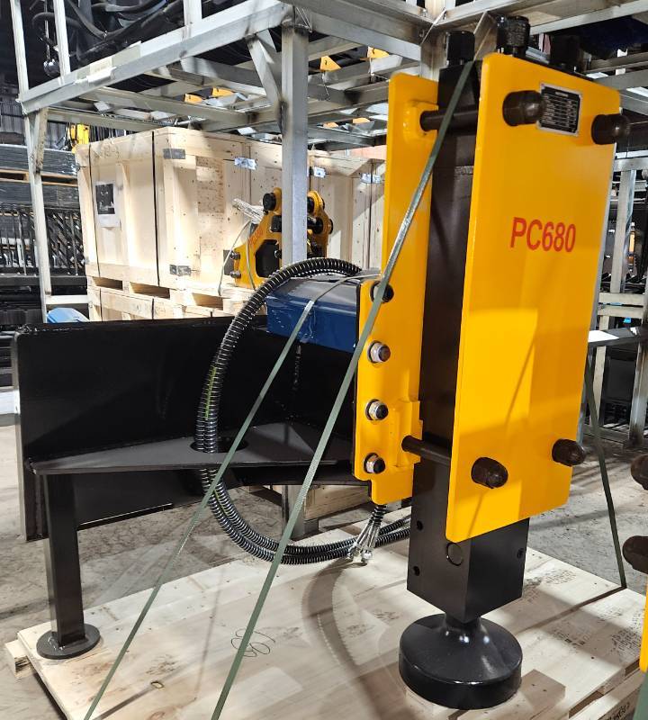 lot 5482 image: Unused 2025 PC680 Post Driver for Skid Steer Loader - Comes with One 200mm Post Cup, Two Hoses, One Nitrogen Charging Kit, One Tool Box w Maintenance Tools