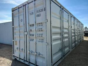 lot 1045 image: One Way Use - 40 Long High Cube Container with Double Rear & Four (4) Side Double Doors - Used One Time To Ship To Mother Road Auctions & Sales -Weather, Rodent & FireproofDelivery Available