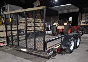 lot 1075 image: 16ft Utility Trailer w Fold Down Gate Plus Ramps, 2in Ball Hitch - Tractor Does Not Sell With Trailer. It is On The Next Lot.