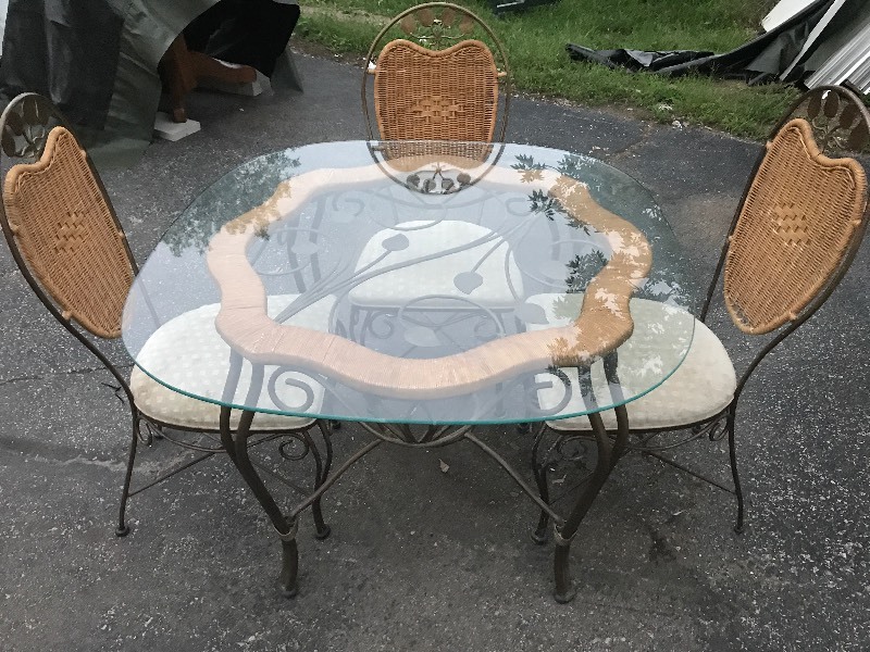 Heavy Duty Iron And Rattan Table Set Comes With Four Chairs One Not Heavy Duty Iron And Rattan Table Set Comes With Fo