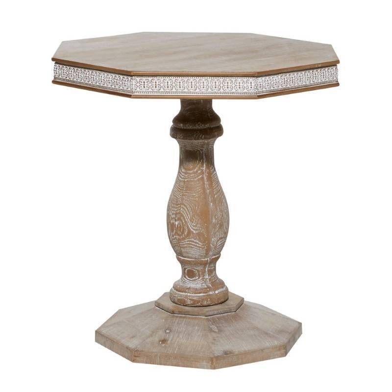 lot 39985 image: Farmhouse Whitewashed Wood Accent Table Brown - Olivia & May Handcrafted, No Assembly Required - Retail $423