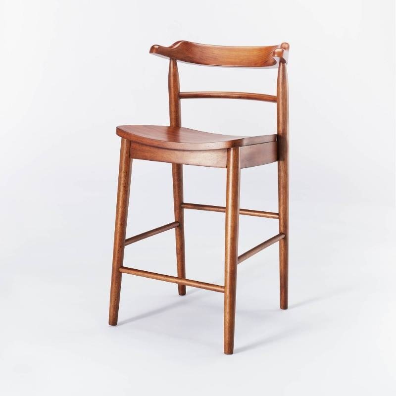 lot 42412 image: Kaysville Curved Back Wood Counter Height Barstool Walnut Rubberwood Frame, 250lb Capacity - Threshold�� designed with Studio McGee - Retail $140