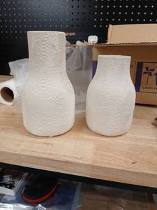 lot 40422 image: Textured White Ceramic Vase Set of 2.7  inches tall and 5.75 tall - Retail $45