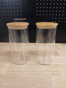 lot 40436 image: Glass Storage Jars with Bamboo Lids - Set of 2 - Retail $15