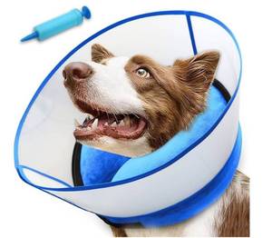 lot 40505 image: 2-in-1 Upgraded Inflatable Dog Cone Collar with Detachable Anti-Licking Shield, Soft Adjustable Elizabethan Collar for Dogs After Surgery XL, Blue - Retail $35