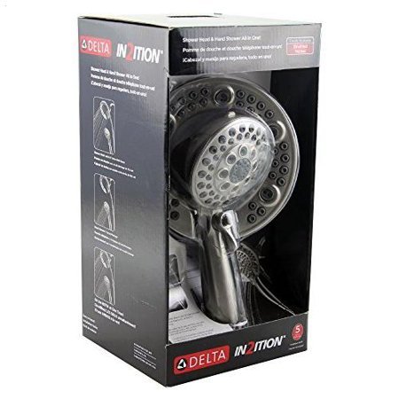lot 2250 image: Delta Faucet 75588SN Universal Showering Components 5-Function In2ition Hand showerShowerhead Combo, Satin Nickel