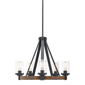 lot 2263 image: Kichler Lighting Barrington 5-Light Distressed Black and Wood Chandelier