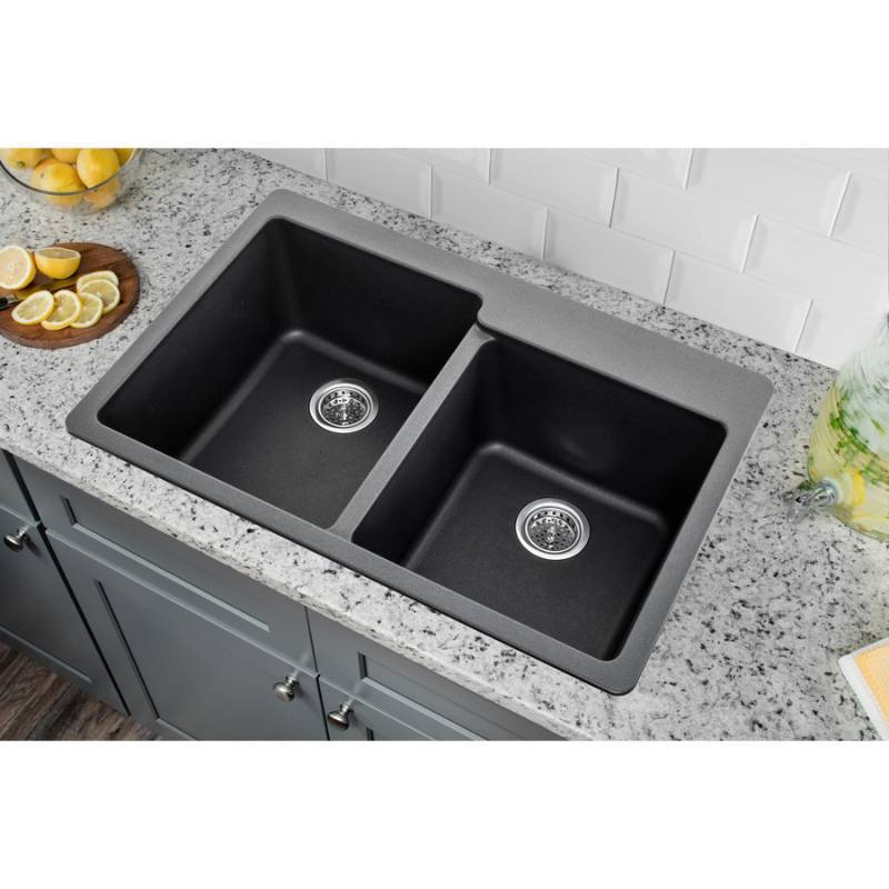 lot 3 image: Superior Sinks 33-in x 22-in Onyx Black Double-Basin Granite Drop-In 4-Hole Residential Kitchen Sink