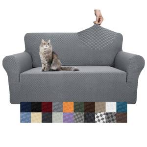 lot 8536 image: YEMYHOM Couch Cover Latest Jacquard Design High Stretch Sofa Covers for 2 Cushion Couch, Pet Dog Cat Proof Loveseat Slipcover Non Slip Magic Elastic Furniture Protector (Loveseat, Light Gray)