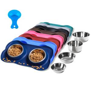 lot 8537 image: Hubulk Pet Dog Bowls 2 Stainless Steel Dog Bowl with No Spill Non-Skid Silicone Mat  Pet Food Scoop Water and Food Feeder Bowls for Feeding Small Medium Large Dogs Cats Puppies (Small, Navy Blue)