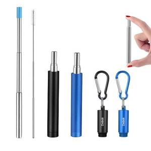 lot 8547 image: 2 Pack Reusable Metal Straws Collapsible Stainless Steel Drinking Straw Travel Portable Telescopic Straw with Case,2 Cleaning Brushes Included BlackBlue