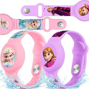 lot 8548 image: Waterproof Air Tag Bracelet for Kids 2 Pack, Princess Air Tag Holder for Kids with Full Coverage Hidden Design, Silicone Airtag Wristband for Child, Pink  Purple