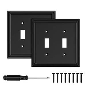 lot 8550 image: Black Modern Decorative Wall Plate Light Switch Cover Decorator Outlet Covers Rocker Switch Plates Bamboo Fiber Material Wall Plates for Kitchen Bathroom (2 Gang Double Toggle-2 Pack)
