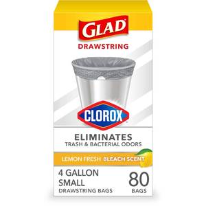lot 8551 image: Glad Small Trash Bags 4 Gallon, Lemon Fresh Bleach Garbage Bags, Odor Resistant with Drawstring, 80 Count
