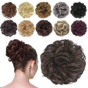 lot 8556 image: FESHFEN Messy Bun Hair Piece - Elastic Wavy Curly Hair Bun Scrunchies Extensions Synthetic Chignon Hairpieces for Women Girls, Dark Brown 1.5 oz