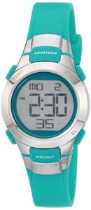lot 8563 image: Armitron Sport Womens 457012TEL Digital Chronograph Teal Resin Strap Watch, 27mm, TealSilver NEEDS BATTERY