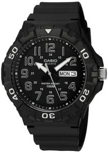 lot 8581 image: Casio MRW200H Series  Watches for Men  Analog  Black  Sporty Design  100 Meter Water Resistance  Date Display  Rotary Bezel  Regular Time Keeping (HR, Min, SEC, PM, Date, Day)  3 Year Battery