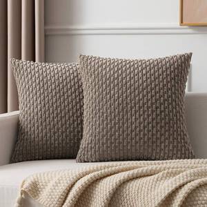 lot 8596 image: Kevin Textile Throw Pillow Covers Soft Corduroy Decorative Set of 2 Boho Striped Pillow Covers Pillowcases Farmhouse Home Decor for Couch Bed Sofa Living Room 16x16 Inch Light Brown