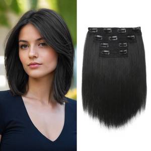 lot 8597 image: NTYNTY Hair Extensions, 10 Short Clip in Hair Extensions 4PCS Straight Natural Soft Synthetic Hairpiece for Women- Black