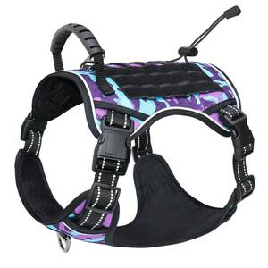 lot 8613 image: Hotsky Tactical Dog Harness No Pull Adjustable Service Dog Vest Reflective Military Pet Harness with Control Handle Molle Loop Panels for Training Walking Running(Purple Camo, L)