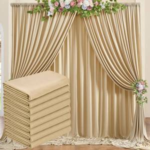lot 8620 image: 40 ft x 10 ft Wrinkle Free Champagne Backdrop Curtain for Parties, 8 Panels 10ft Polyester Champagne Photo Backdrop Drapes for Graduation Birthday Wedding Party Stage Curtains