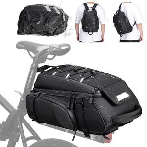 lot 8622 image: RAINSMORE Bike Bags for Bicycle Rear Rack 15L Waterproof Bike Ebike Trunk Pannier Saddle Bag with Rain Cover Bike Accessories Backpack Shoulder Bag for Commuter Travel Outdoor, Black