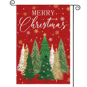 lot 8639 image: AVOIN colorlife Merry Christmas Garden Flag 12x18 Inch Double Sided Outside, Christmas Tree Snowflake Winter Holiday Yard Outdoor Decorative Flag Red