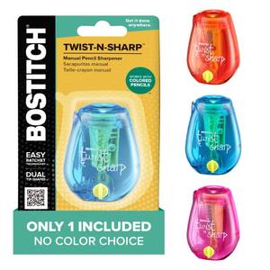 lot 8659 image: Bostitch Office Pencil Sharpener, One Assorted Color, Twist-n-Sharp, Kids & Colored Pencils, (PS1-ADJ)