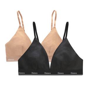 lot 8666 image: Hanes Womens Originals Triangle Bralette Pack, Breathable Stretch Cotton Bras, 2-Pack, BlackDeep Glow, Large