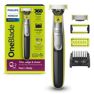 lot 8684 image: Philips Norelco for Face  Body, Electric Beard Trimmer, Shaver and Groomer, 5in1 Adjustable Comb, 1x Body Kit, Model QP283470, BlackLime Green