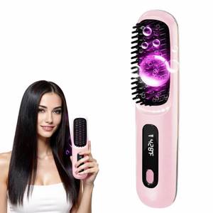 lot 8689 image: New Go Brush Pro 2025 Cordless Hair Straightener Brush - 20s Fast Heat Up, 50 Min Runtime, 199M Frizz-Fighting Ions, 4-Temp & LED, 3200mAh USB-C, Auto Shut-Off, Travel-Friendly (Pink)