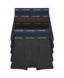 lot 8695 image: Calvin Klein Mens Cotton Classics 5-pack Boxer Brief, 2 Blue Shadow Body WBlue Shadow Waistband, 2 Charcoal Heather Body WCharcoal Heather Waistband, 1 Black Body WBlack Waistband, Large