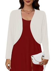 lot 8697 image: Heymoments Womens Long Sleeve Thin Shrugs for Dresses White Large Open Front Knit Lightweight Coat Cropped Tops Shawls and Wraps Cardigan Dressy Sweater Clothes L