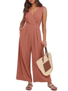 lot 8700 image: ANRABESS Women Jumpsuits Sleeveless V Neck Elegant Dressy Casual Backless One Piece Pants Romper 2025 Summer Outfits Black Large