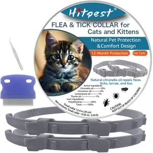 lot 8703 image: Hitpest Flea and Tick Collar for Cat, 12 Months Protection, Upgraded Version, Soft and Comfortable, Prevents Fleas and Ticks, Includes Tweezers and Flea Comb, 2-Pack