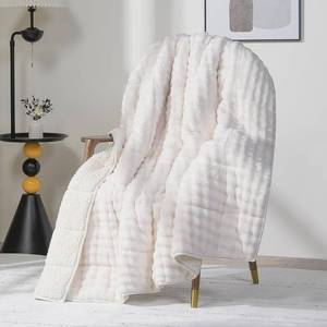 lot 8711 image: Cottonblue Weighted Blanket 12lbs Bubble Fleece Plush Sherpa Heavy Weighted Blankets for Adults, Fits TwinFull Size Bed, Cute Fuzzy Warm Heavy Blanket for Calm and Better Sleep, 48x72, Cream White