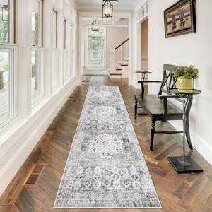 lot 8712 image: Hallway Washable Runner Rug 26x10 - Kitchen Runner Rugs Indoor Non Slip Rugs for Living Room Bedroom Vintage Distressed Mat Stain Resistant Floor Decoration Carpet for Bathroom (26x10, Grey)
