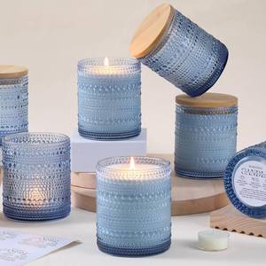 lot 8713 image: DARJEN 7 Pack Blue Candle Jars for Making Candles- 14 OZ Empty Glass Candle Making Jars with Bamboo Lids and Labels, Candle Making Supplies Candle Containers for DIY Gifts