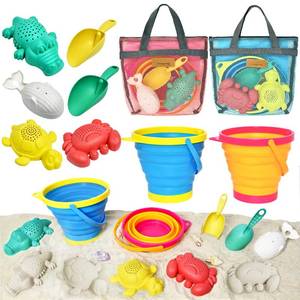lot 8718 image: Aclarastra Collapsible Beach Toys for Kids Toddlers, Collapsible Sand Buckets Shovels Set with Mesh Bags and Sand Molds, Foldable Travel Sand Toys for Beach Sandbox Toys for Kids