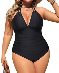 lot 8722 image: Aqua Eve Plus Size Swimsuits One Piece Bathing Suit for Women Tummy Control Sexy Halter Swimwear Black 16W