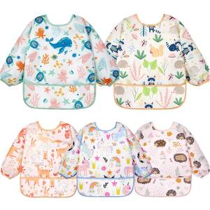 lot 8729 image: Lictin Long Sleeve Bibs 5 Pack - Baby Bibs for Girl, Waterproof Toddler Bibs, 0-24 Months Neutral Baby Smock for Eating, Reusable Infant Baby Bibs for Feeding Teething or Weaning
