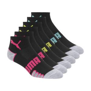 lot 8733 image: PUMA womens 6 Pack Quarter Crew athletic socks, Black, 9 11 US